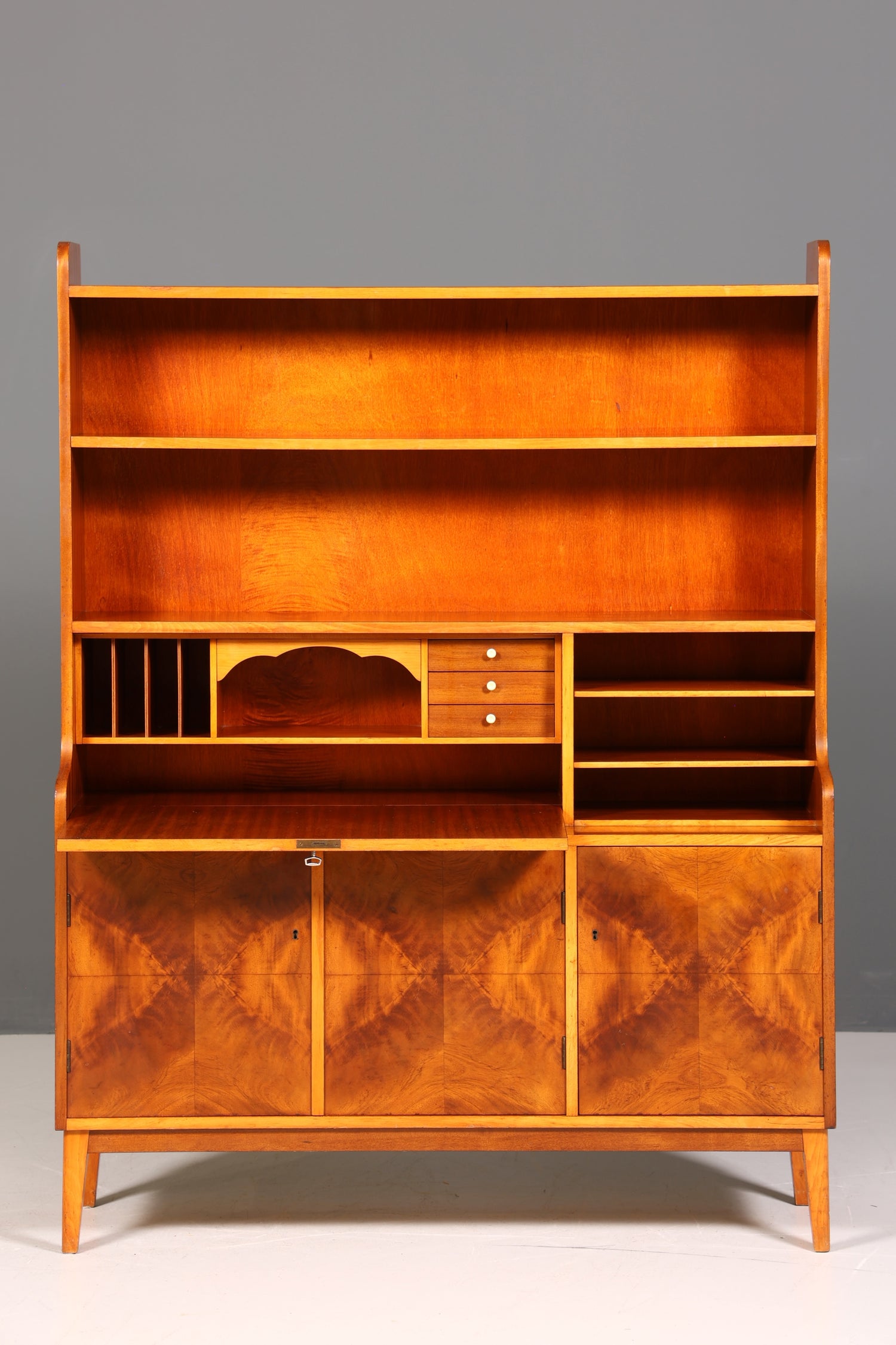 Traumhafter Mid Century Schrank Bücherregal Vintage Sekretär Highboard Holz Regal Bookshelf