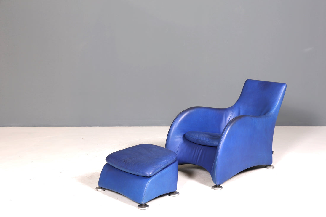 Edler Loge Sessel mit Hocker Designer Lounge Sessel Designed by Gerard Van den Berg für Montis echt Leder Sessel Relax Armlehnsessel 90s