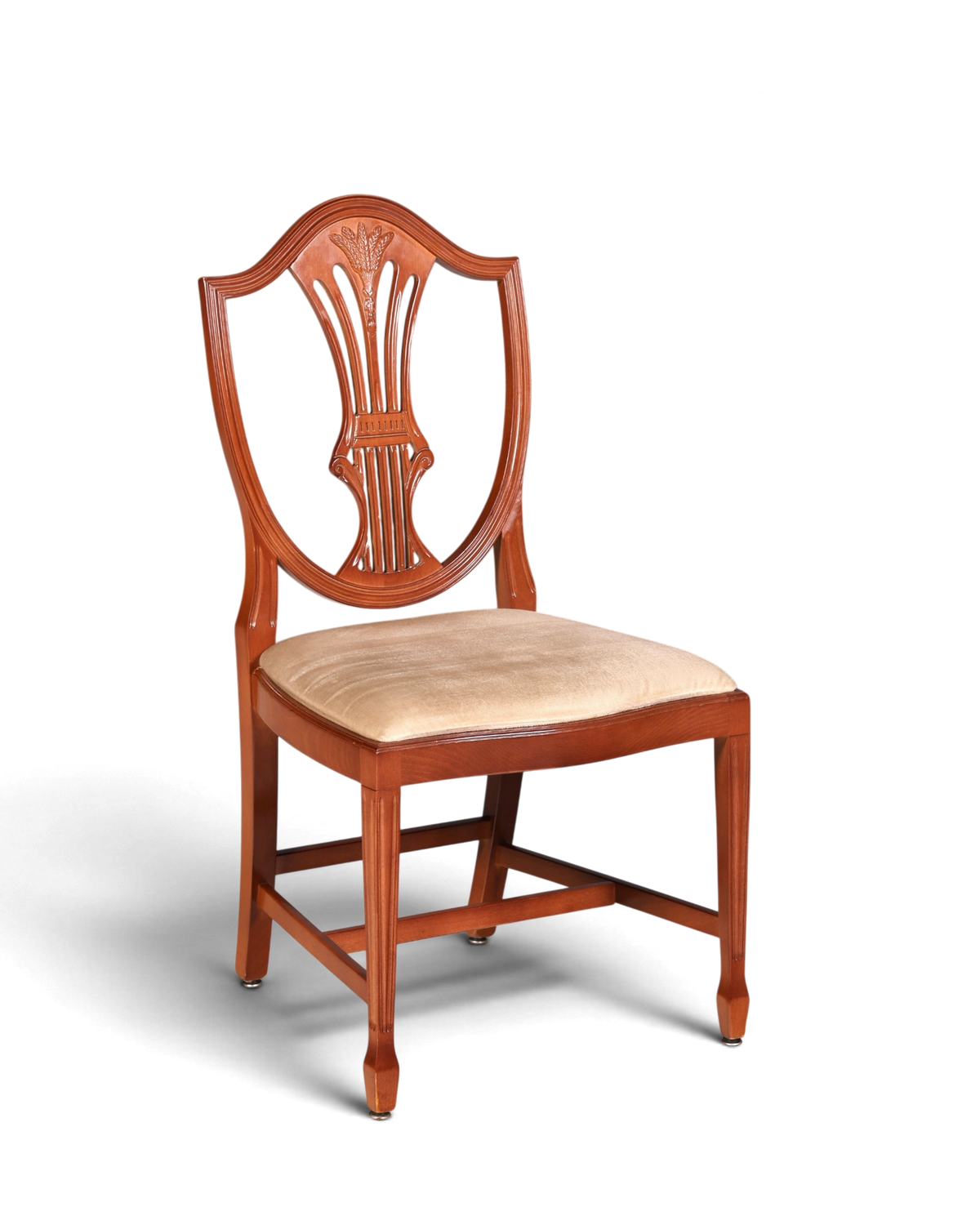 Hauptstadt Möblerei antika İngiliz Hepplewhite tarzı ahşap yemek sandalyesi, bej döşemeli oturma yeri