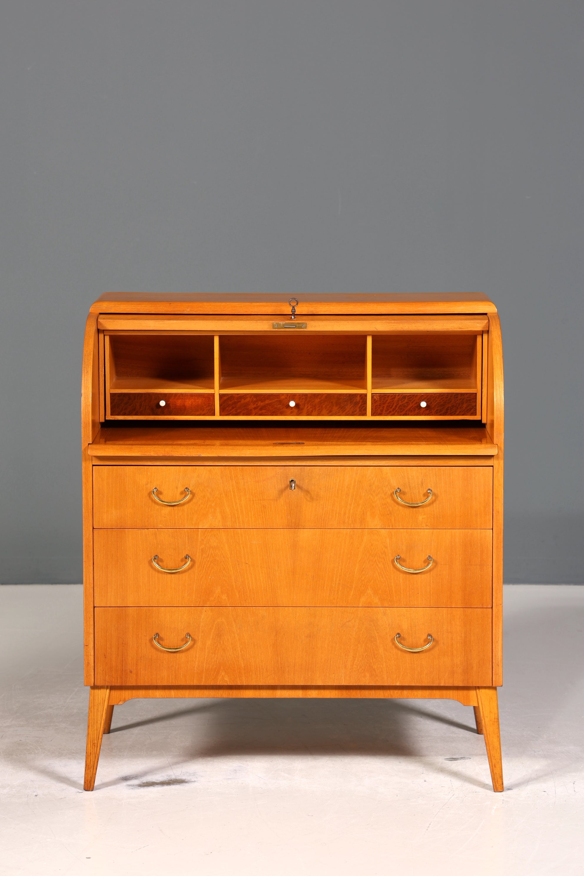 Wunderschöner Mid Century Rollladen Sekretär echt Holz Büro Schrank Vintage Schreibkommode