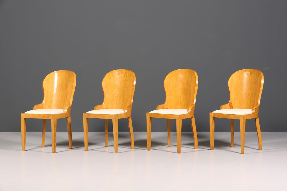 4x Stilvolle Art Deco Design Stühle Biedermeier Stil Stuhlset Birke Esszimmer Stühle Stuhl Set