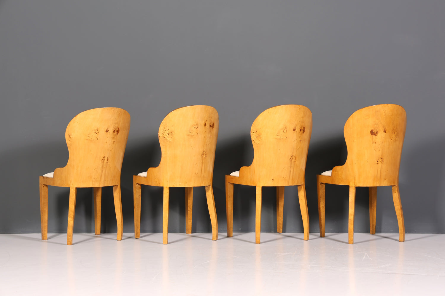 4x Stilvolle Art Deco Design Stühle Biedermeier Stil Stuhlset Birke Esszimmer Stühle Stuhl Set