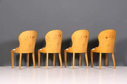 4x Stilvolle Art Deco Design Stühle Biedermeier Stil Stuhlset Birke Esszimmer Stühle Stuhl Set