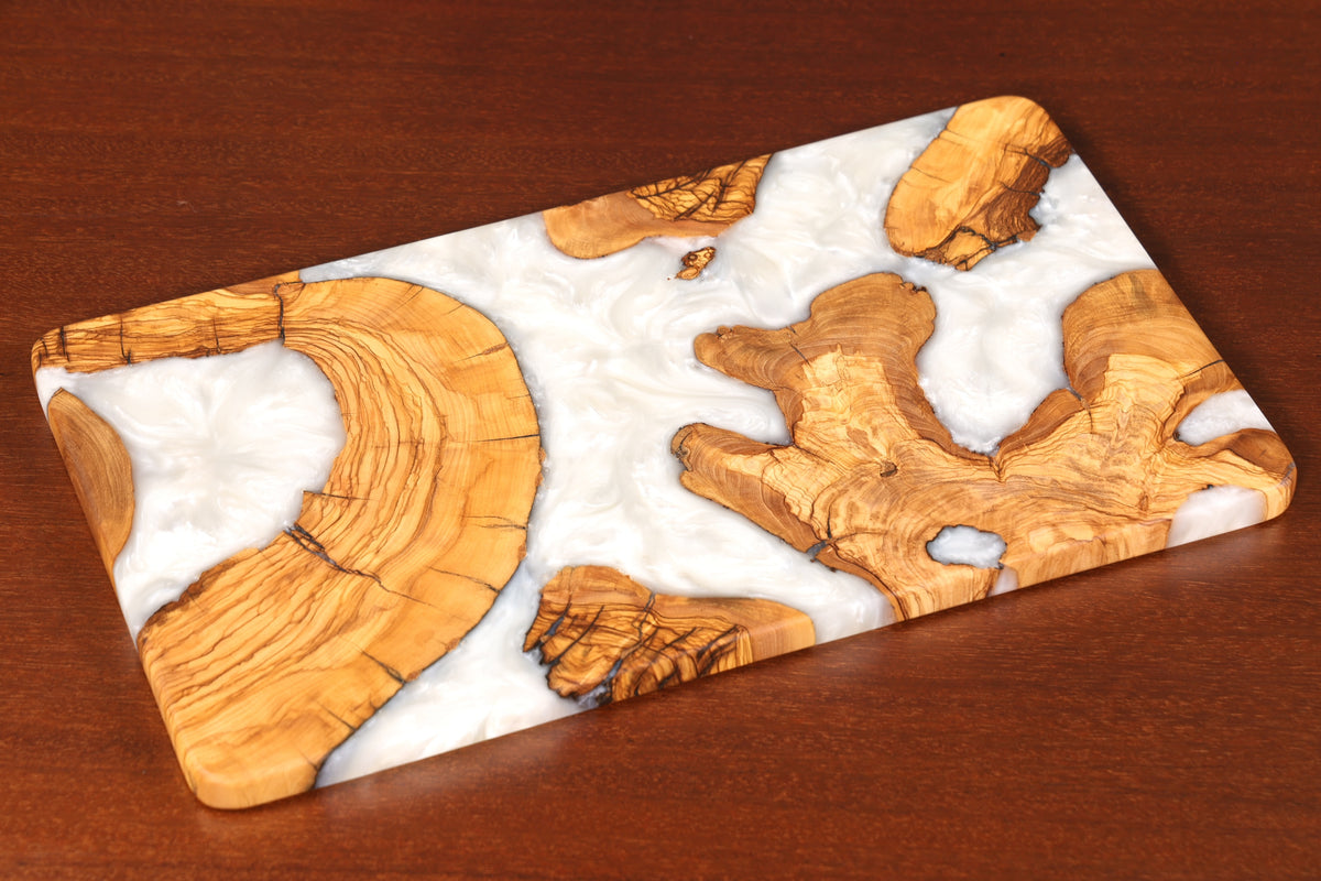 Elegant handmade epoxy resin cutting board, olive wood serving board, epoxy wood board