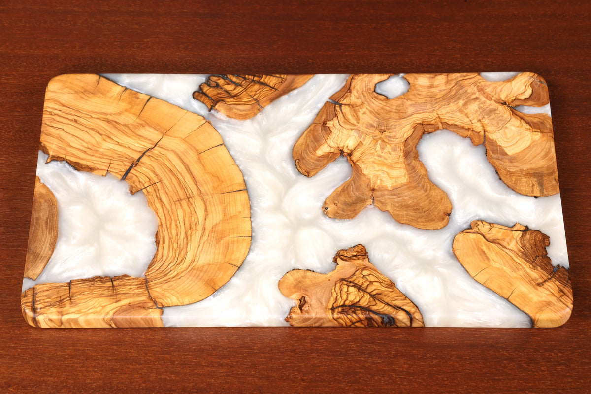 Elegant handmade epoxy resin cutting board, olive wood serving board, epoxy wood board