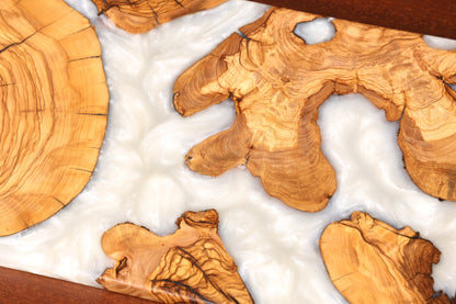Elegant handmade epoxy resin cutting board, olive wood serving board, epoxy wood board