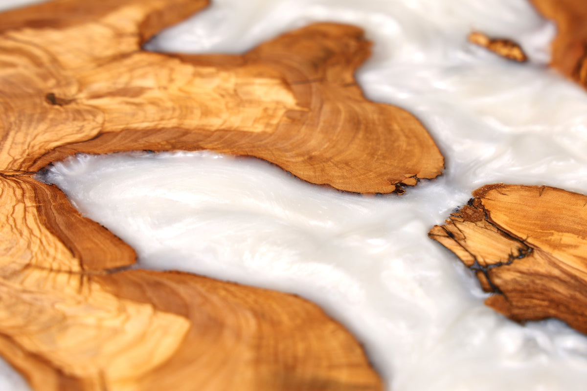 Elegant handmade epoxy resin cutting board, olive wood serving board, epoxy wood board