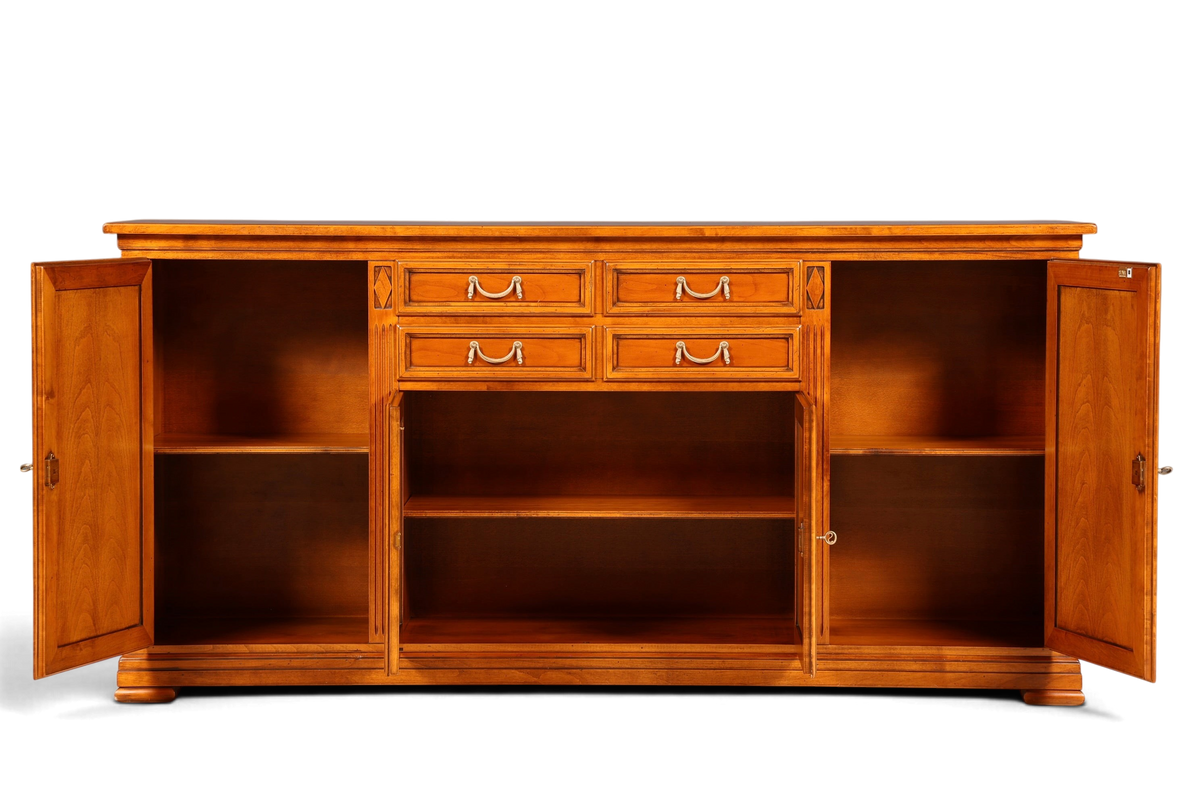Hauptstadt Möblerei Selva Sideboard Villa Borghese aus Massivholz im Antik-Stil mit offenen Türen und Schubladen