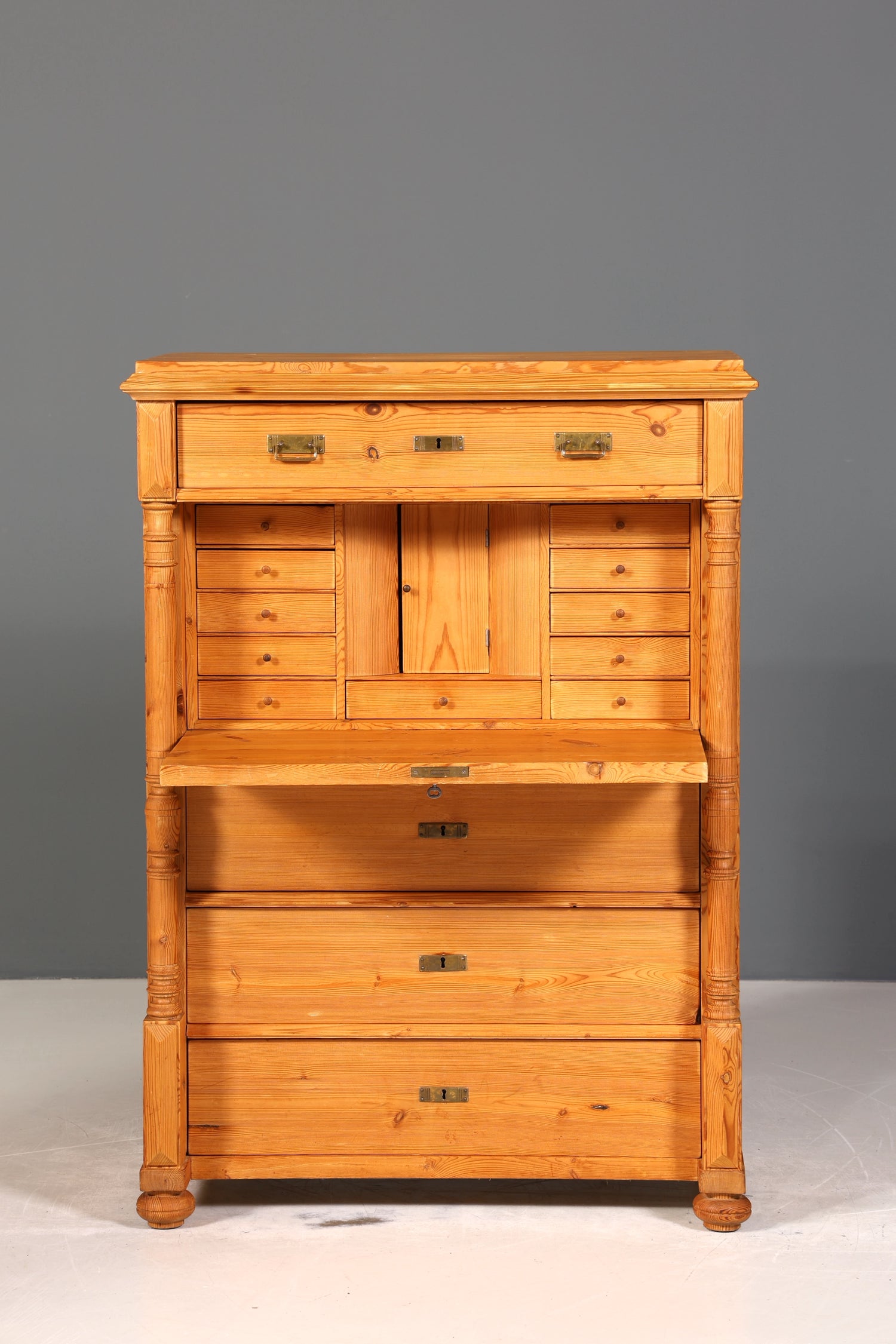 Stilvoller Gründerzeit Sekretär Vertiko Highboard Weichholz Jugendstil Kommode Landhaus Schrank um 1880
