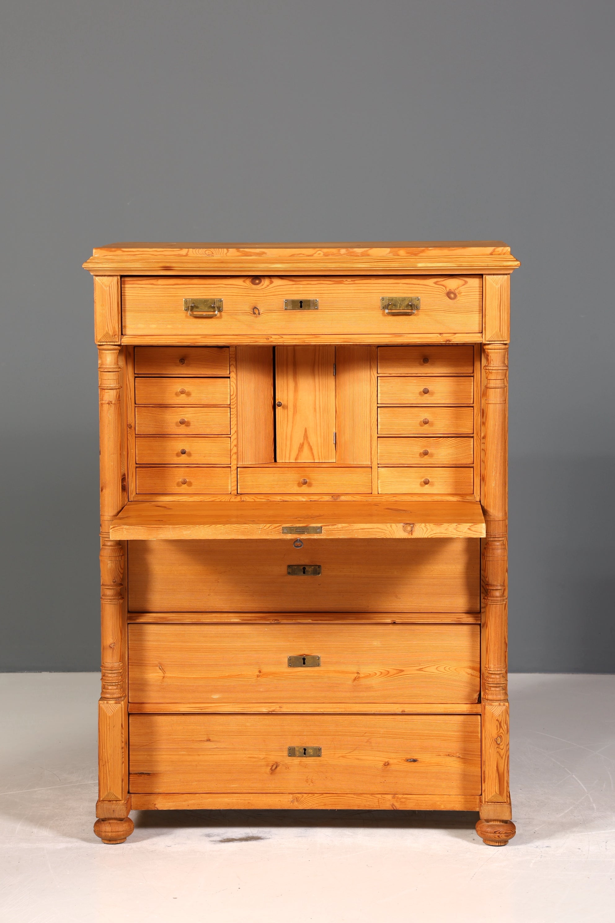 Stilvoller Gründerzeit Sekretär Vertiko Highboard Weichholz Jugendstil Kommode Landhaus Schrank um 1880