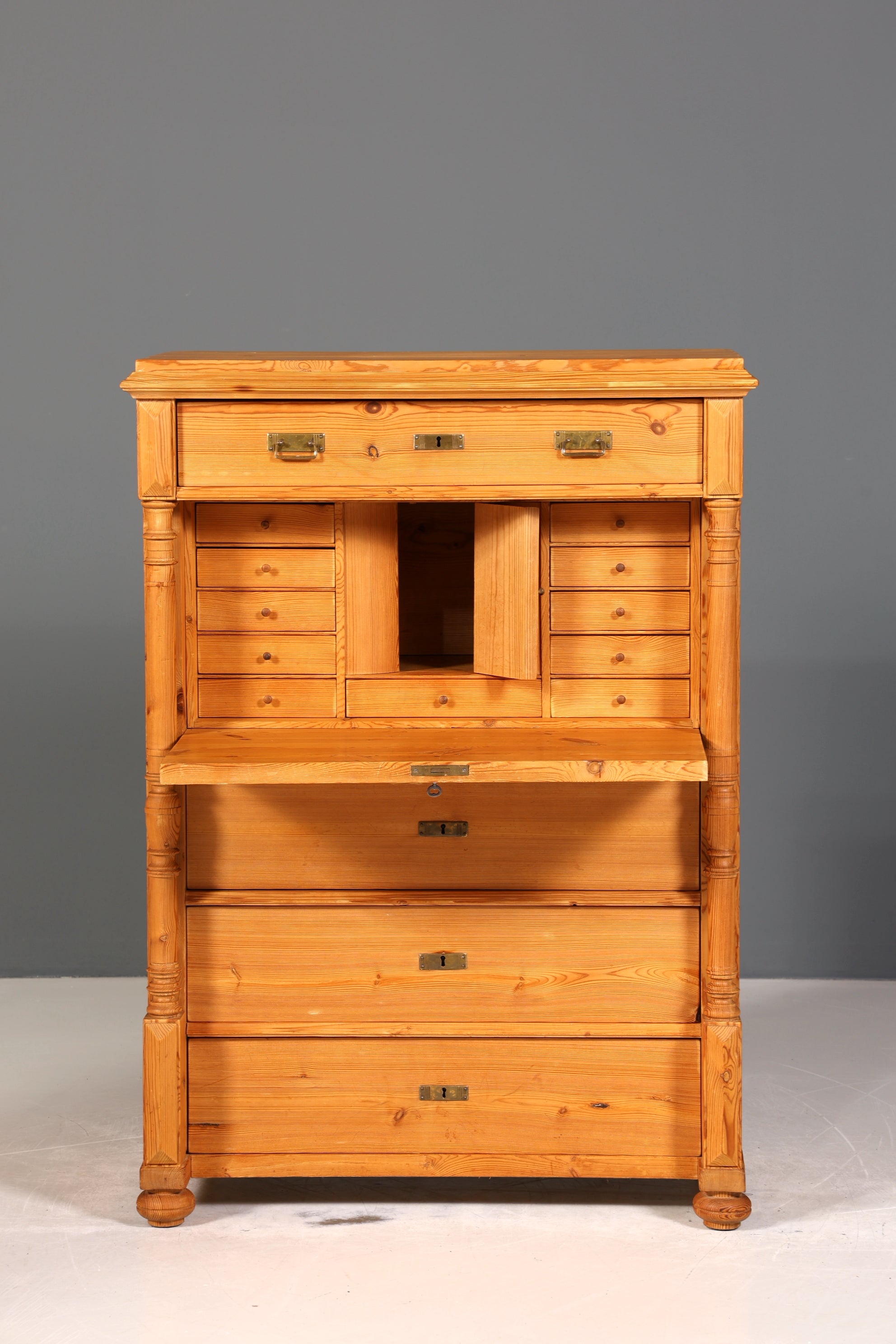 Stilvoller Gründerzeit Sekretär Vertiko Highboard Weichholz Jugendstil Kommode Landhaus Schrank um 1880