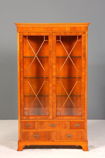 Wunderschöne Original Heldense Vitrine Englische Eibe Bücherschrank Antik Stil Glasvitrine
