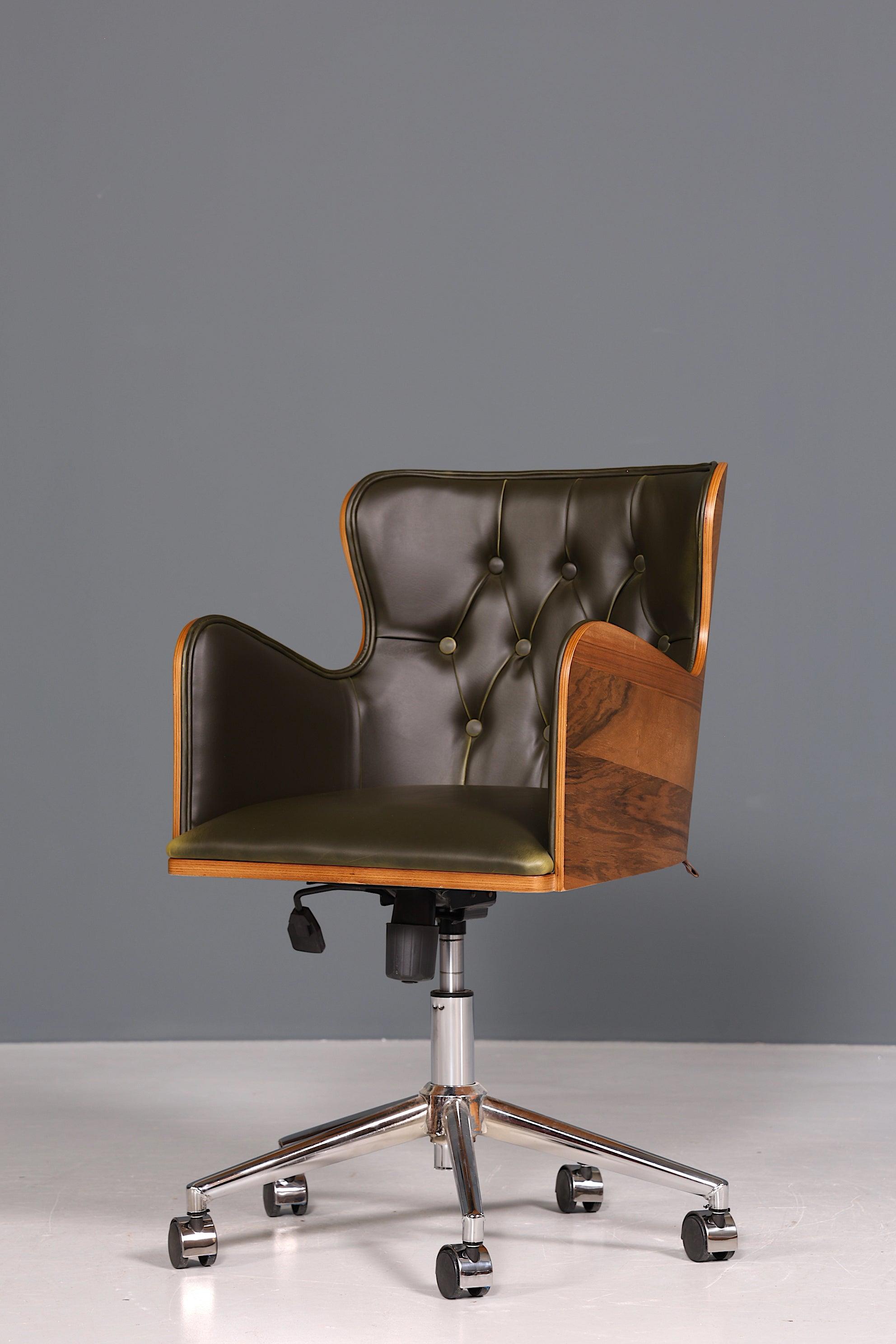 Chesterfield Büro Armlehnstuhl &quot;Leon-Office&quot; Nussbaum grün - Hauptstadt Möblerei