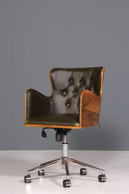 Chesterfield Büro Armlehnstuhl &quot;Leon-Office&quot; Nussbaum grün - Hauptstadt Möblerei
