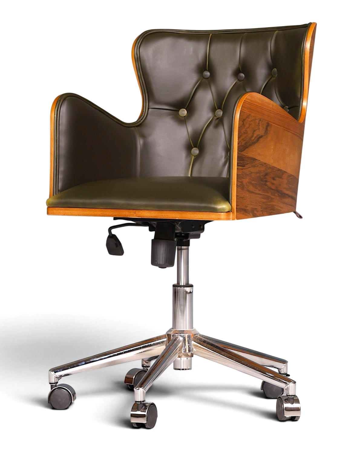 Chesterfield Büro Armlehnstuhl "Leon-Office" Nussbaum grün