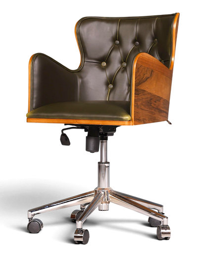 Chesterfield Büro Armlehnstuhl "Leon-Office" Nussbaum grün