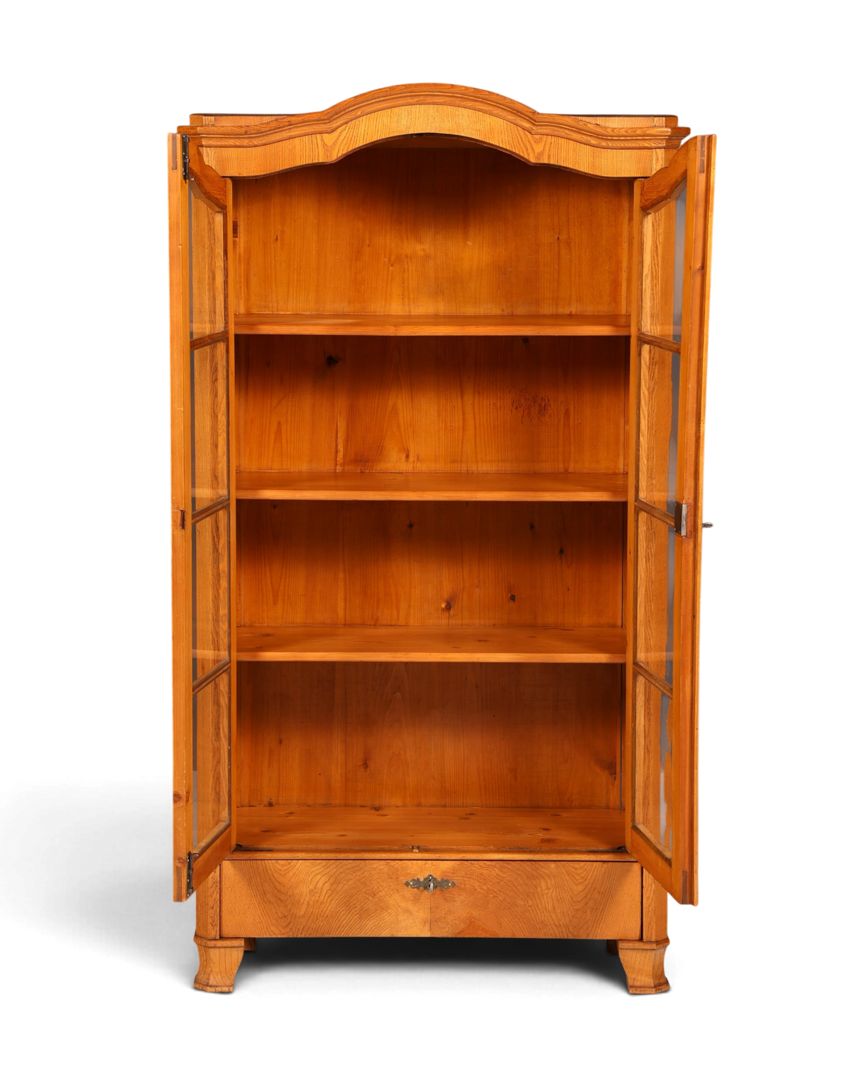 Hauptstadt Möblerei Biedermeier Vitrine aus massivem Weichholz mit Glastüren und Schublade im Landhausstil