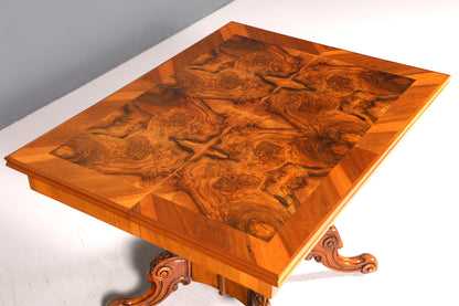 Traumhafter XXL Gründerzeit Tisch Kulissentisch ausziehbarer Louis Philippe Esstisch Wurzelholz Antik