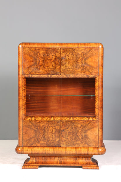 Sehr seltene Original Art Deco Vitrine Nussbaum Vitrine massiv Holz Antik Schrank
