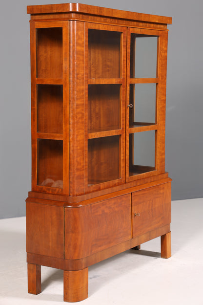 Wunderschöne Art Deco Vitrine Nussbaum Vitrine massiv Holz Antik Schrank Geschirrschrank