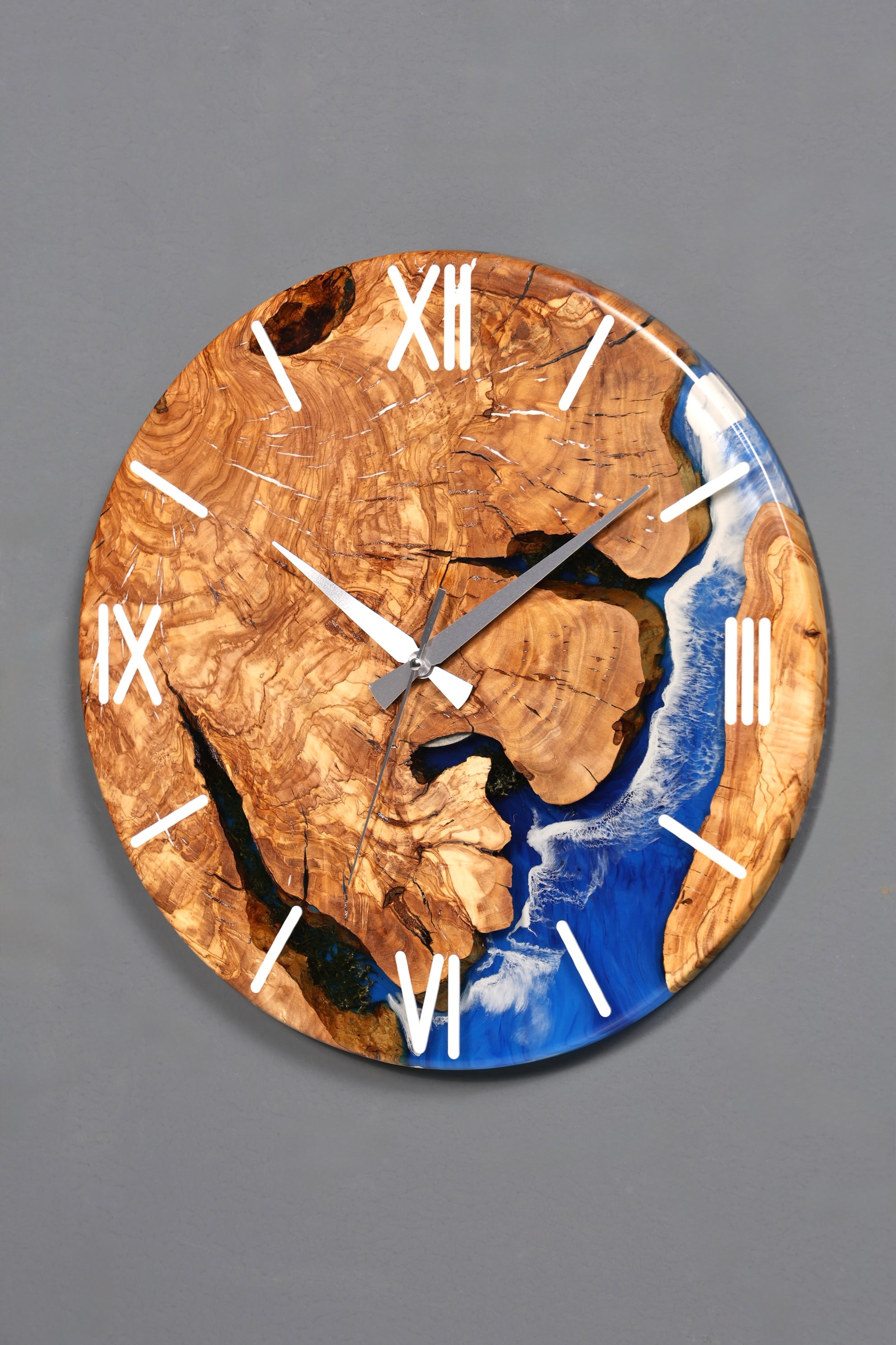 Wunderschöne Handgefertigte Epoxidharz Wanduhr Olivenbaum Uhr Waves Epoxy Analog Uhr