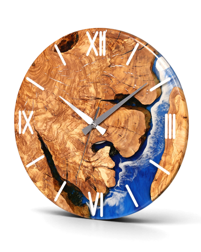 Wunderschöne Handgefertigte Epoxidharz Wanduhr Olivenbaum Uhr Waves Epoxy Analog Uhr