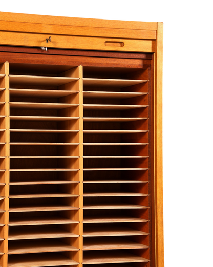 Schlichter Mid Century Rollladenschrank Bauhaus Vintage Apothekerschrank Art Deco Büro Aktenschrank