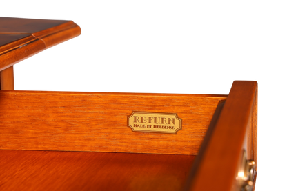Hauptstadt Möblerei Original Heldense Schreibtisch Schublade mit Messingschild aus massivem Holz im 60er Jahre Stil