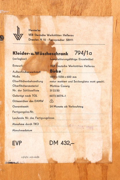 E833 Finish Traumhafter Mid Century Kleiderschrank Vintage Schrank Retro Wäscheschrank