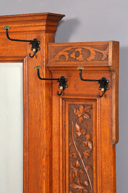 Traumhafte Jugendstil Garderobe Flurgarderobe Eiche Antik Kleiderwand mit Spiegel Dielenmöbel Wandgarderobe