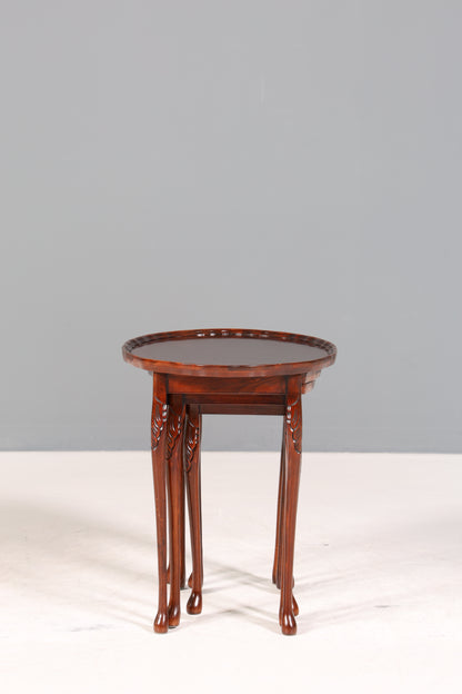 Filigranes Englisches Tisch Set Couchtisch Englisch Antik Stil 3er Satz Ablagetisch Holz Beistelltisch