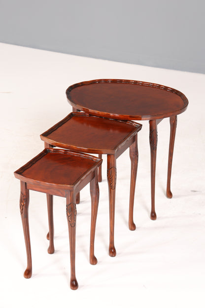 Filigranes Englisches Tisch Set Couchtisch Englisch Antik Stil 3er Satz Ablagetisch Holz Beistelltisch