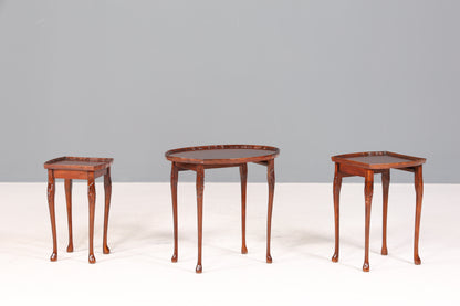 Filigranes Englisches Tisch Set Couchtisch Englisch Antik Stil 3er Satz Ablagetisch Holz Beistelltisch