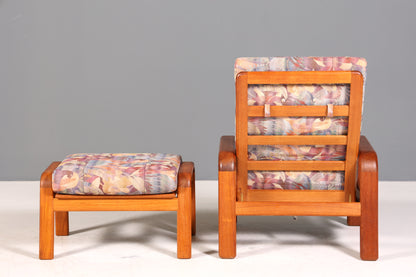Stilvoller Mid Century Armlehnsessel mit Hocker HS Design Sessel Liegefunktion Teak Holz Lounge Sessel