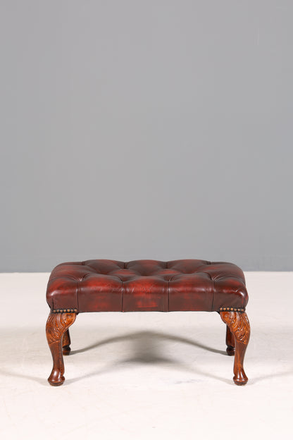 Original Chesterfield Hocker echt Leder Englischer Fusshocker UK Englisch Oxblood Fussablage