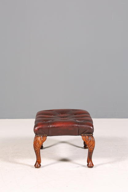 Original Chesterfield Hocker echt Leder Englischer Fusshocker UK Englisch Oxblood Fussablage