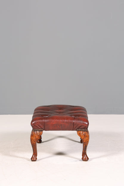 Original Chesterfield Hocker echt Leder Englischer Fusshocker UK Englisch Oxblood Fussablage