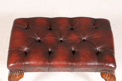 Original Chesterfield Hocker echt Leder Englischer Fusshocker UK Englisch Oxblood Fussablage