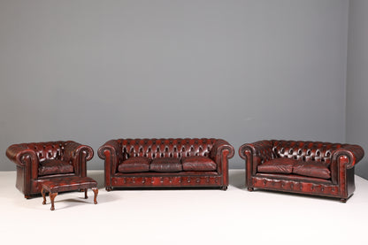 Original Chesterfield Hocker echt Leder Englischer Fusshocker UK Englisch Oxblood Fussablage