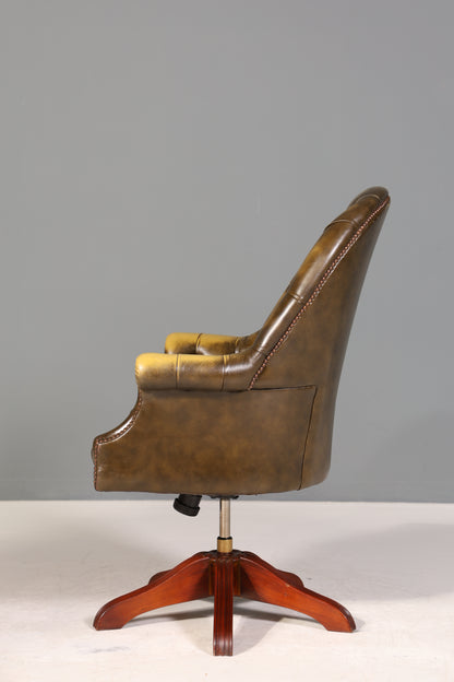 Wunderschöner Original Chesterfield Bürosessel &quot;Wade&quot; echt Leder Sessel Bürostuhl Captain Chair Sessel Office Chair 1 von 2