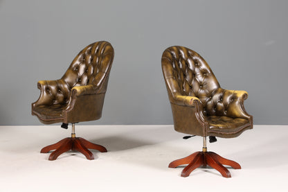 Wunderschöner Original Chesterfield Bürosessel &quot;Wade&quot; echt Leder Sessel Bürostuhl Captain Chair Sessel Office Chair 1 von 2
