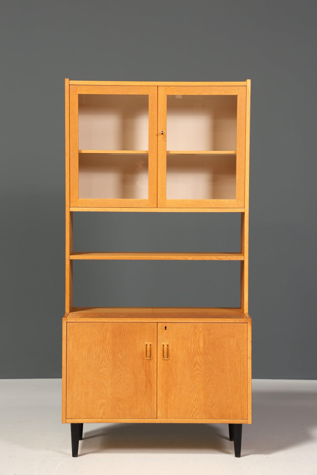 Schlichtes Mid Century Regal Vintage Vitrine Holz Schrank Kommode 60er Jahre