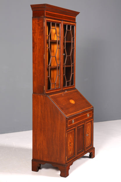 Wunderschöner Antik Englischer Sekretär Büro Aufsatzsekretär Vitrinen Schrank UK
