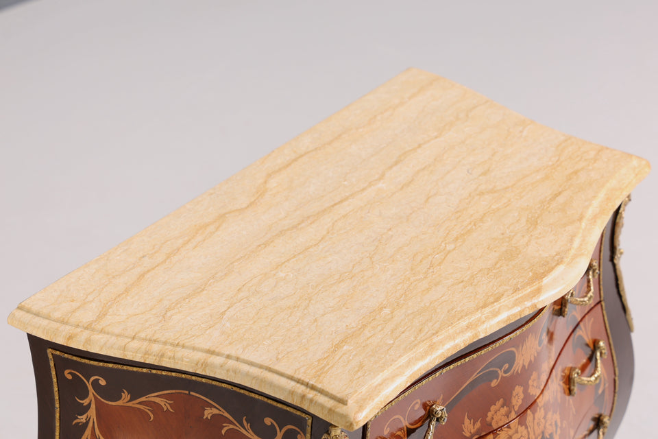 Königliche Bauchige Barock Kommode Messing Marmor Louis XV Antik Stil