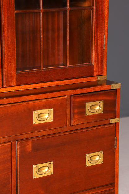 Beeindruckender Maritimer Vitrinenschrank Englischer Schrank echt Holz Bibliothek Englische Anrichte