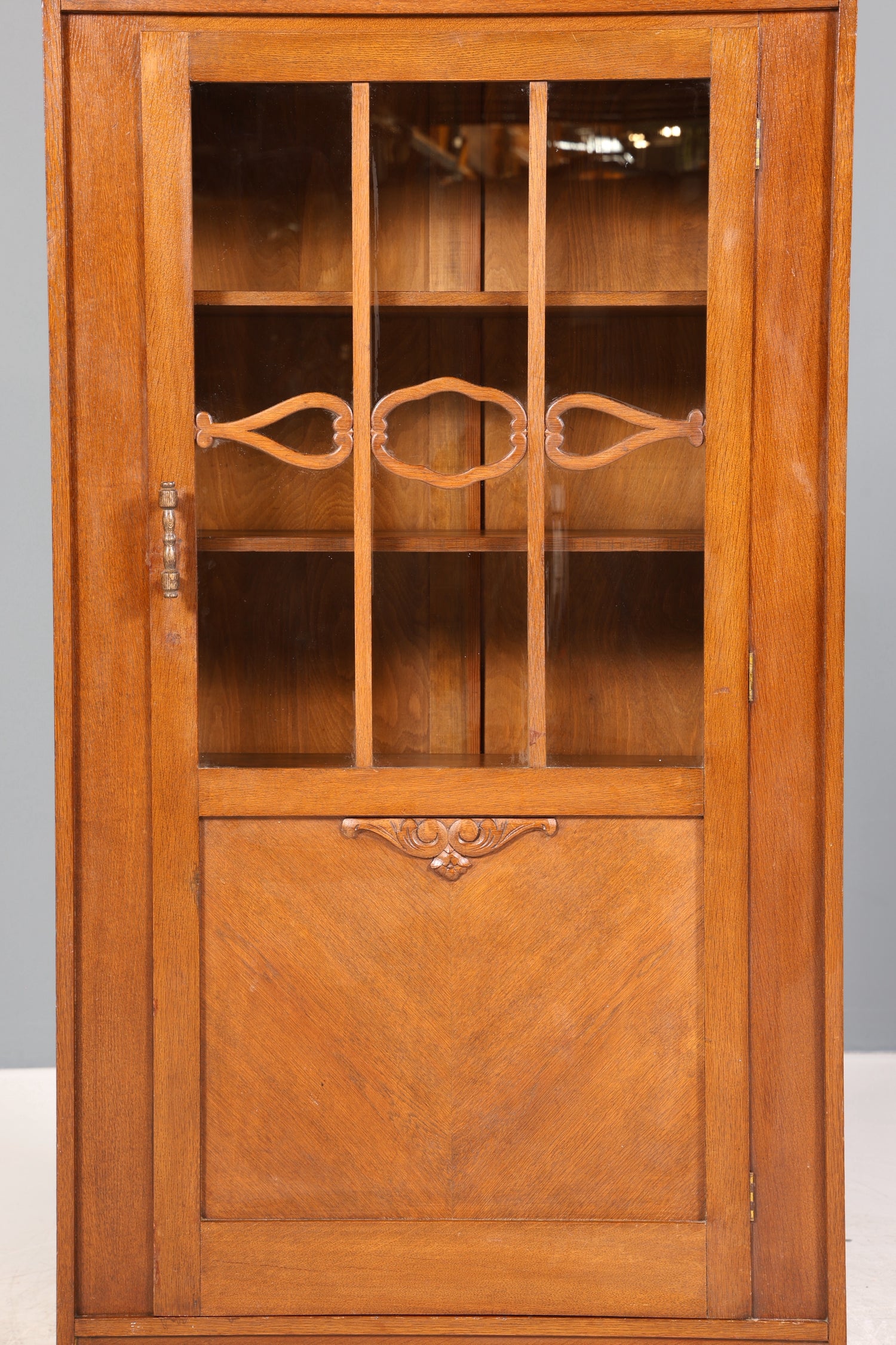 Wunderschöne Jugendstil Vitrine Antike Holz Bücherschrank Eiche Antik Schrank Geschirrschrank