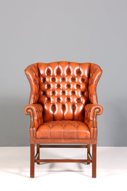Original Chesterfield Ohrenbacken Sessel Englisch Leder Herrensessel UK Armlehnsessel