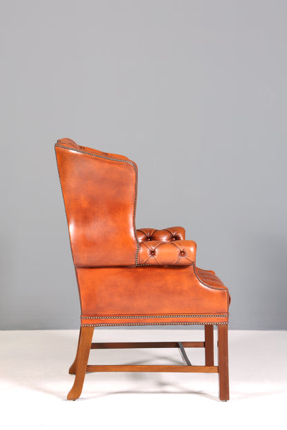 Original Chesterfield Ohrenbacken Sessel Englisch Leder Herrensessel UK Armlehnsessel
