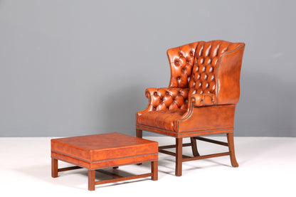 Original Chesterfield Ohrenbacken Sessel Englisch Leder Herrensessel UK Armlehnsessel