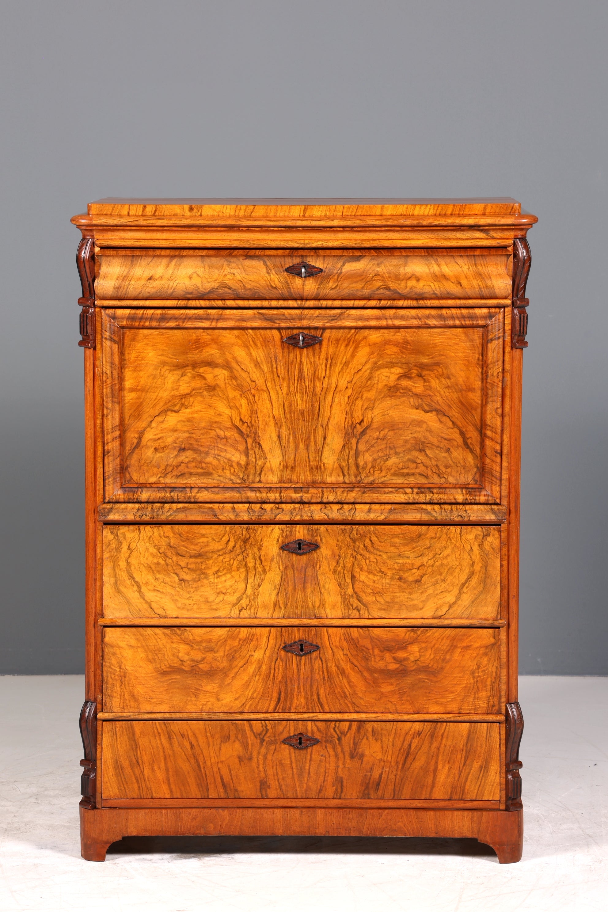 E903 Finish Wunderschöner Gründerzeit Sekretär Vertiko Highboard Louis Philippe Kommode um 1880